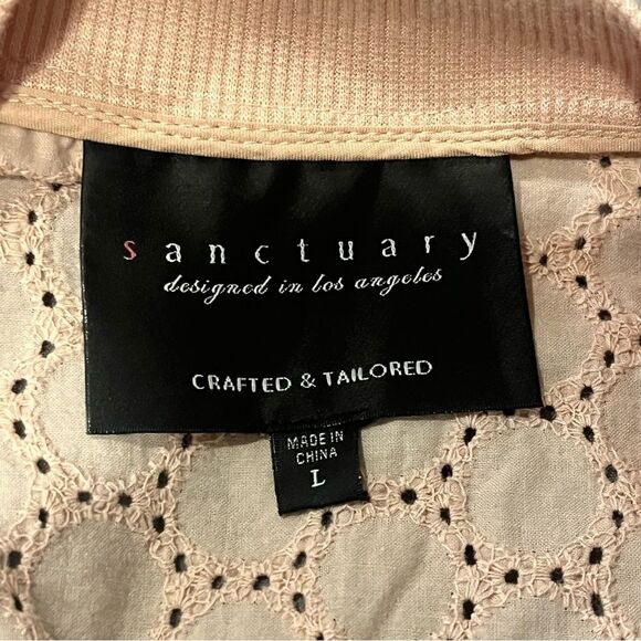 Sanctuary Blush Cameo Pink 100% Cotton Eyelet Bomber Lightweight Jacket Large - Picture 7 of 9
